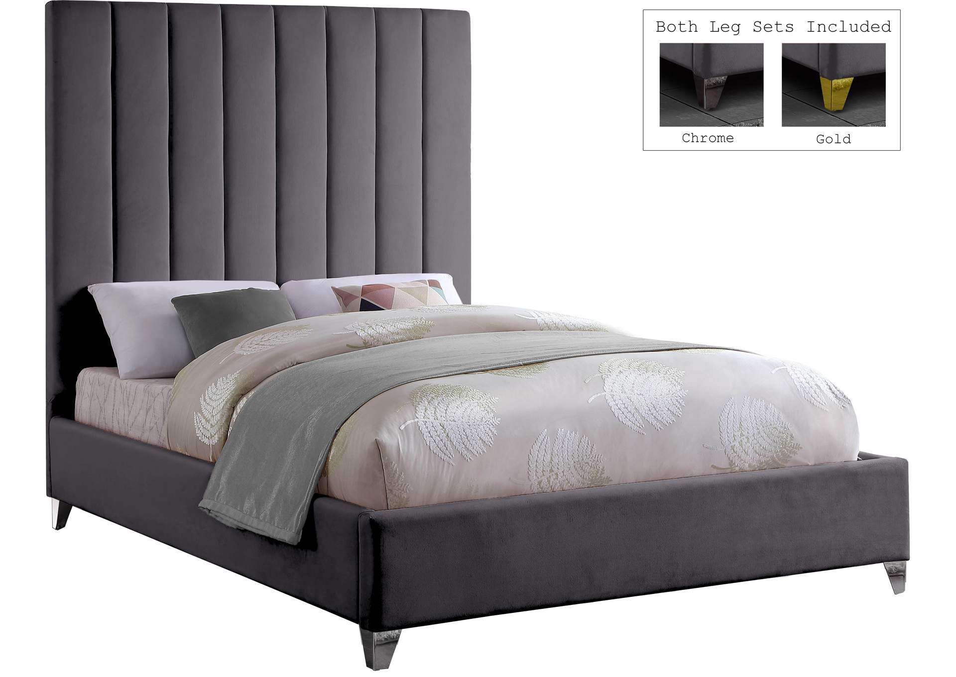 Via Grey Velvet Full Bed,Meridian Furniture