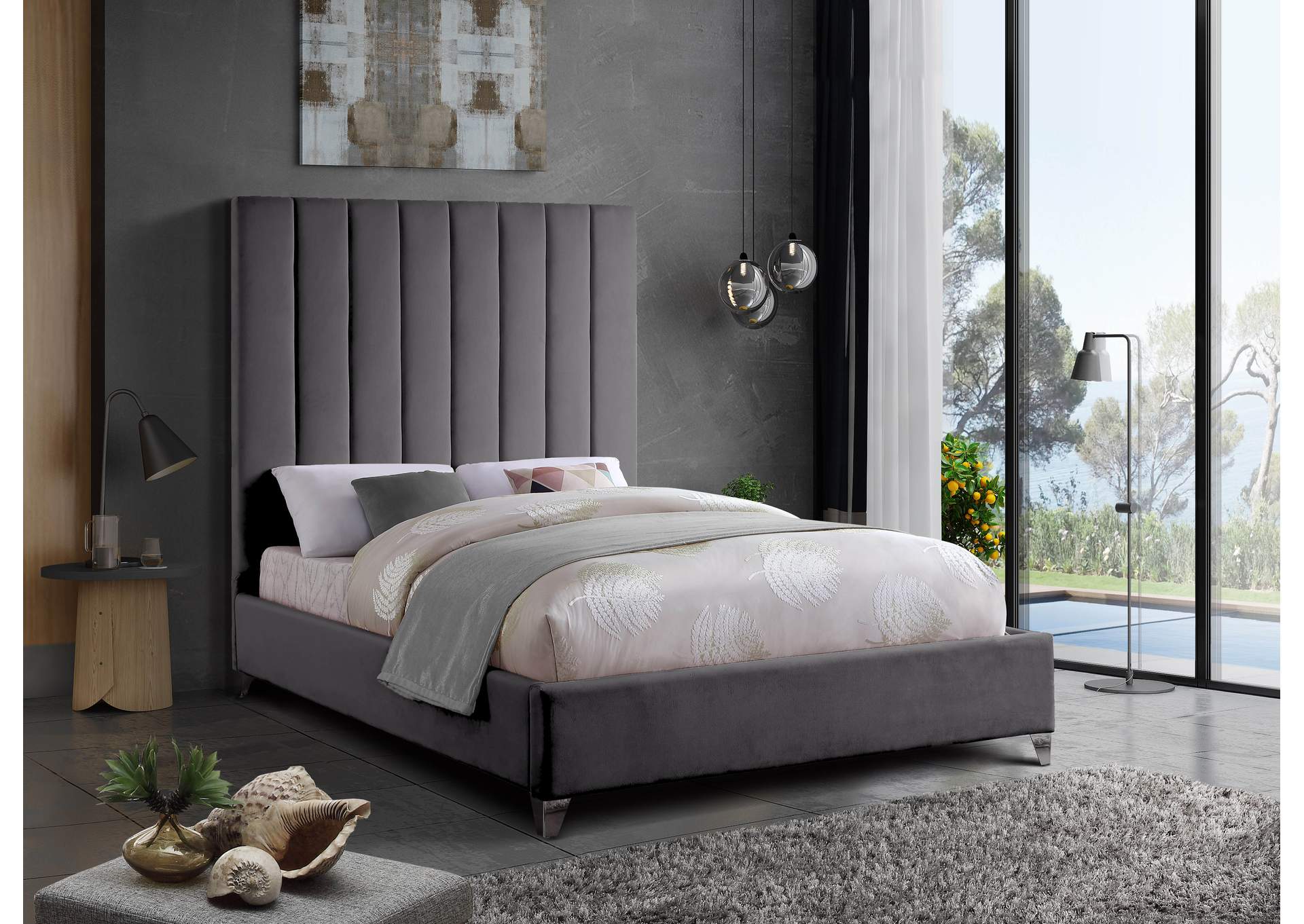 Via Grey Velvet Full Bed,Meridian Furniture