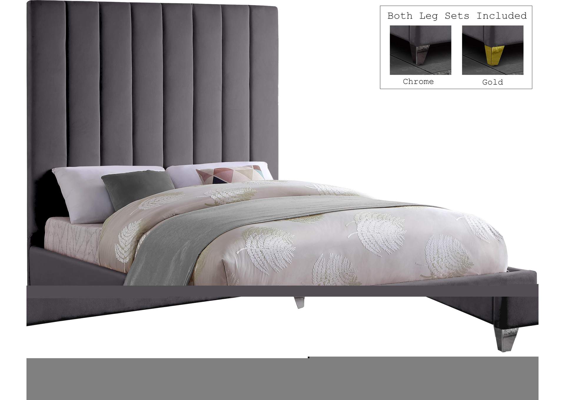 Via Grey Velvet Queen Bed,Meridian Furniture