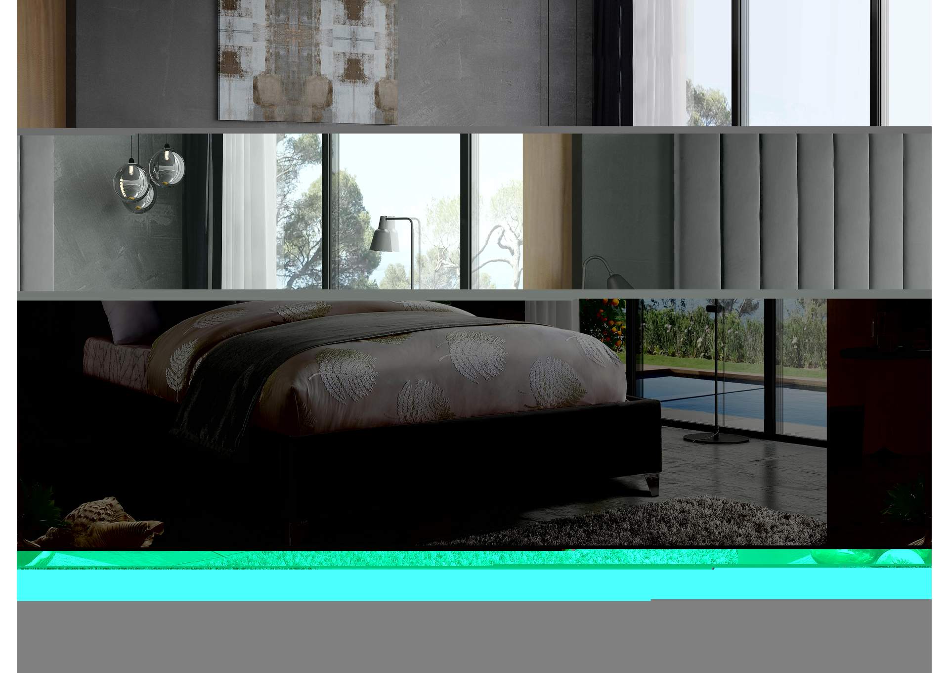 Via Grey Velvet Queen Bed,Meridian Furniture