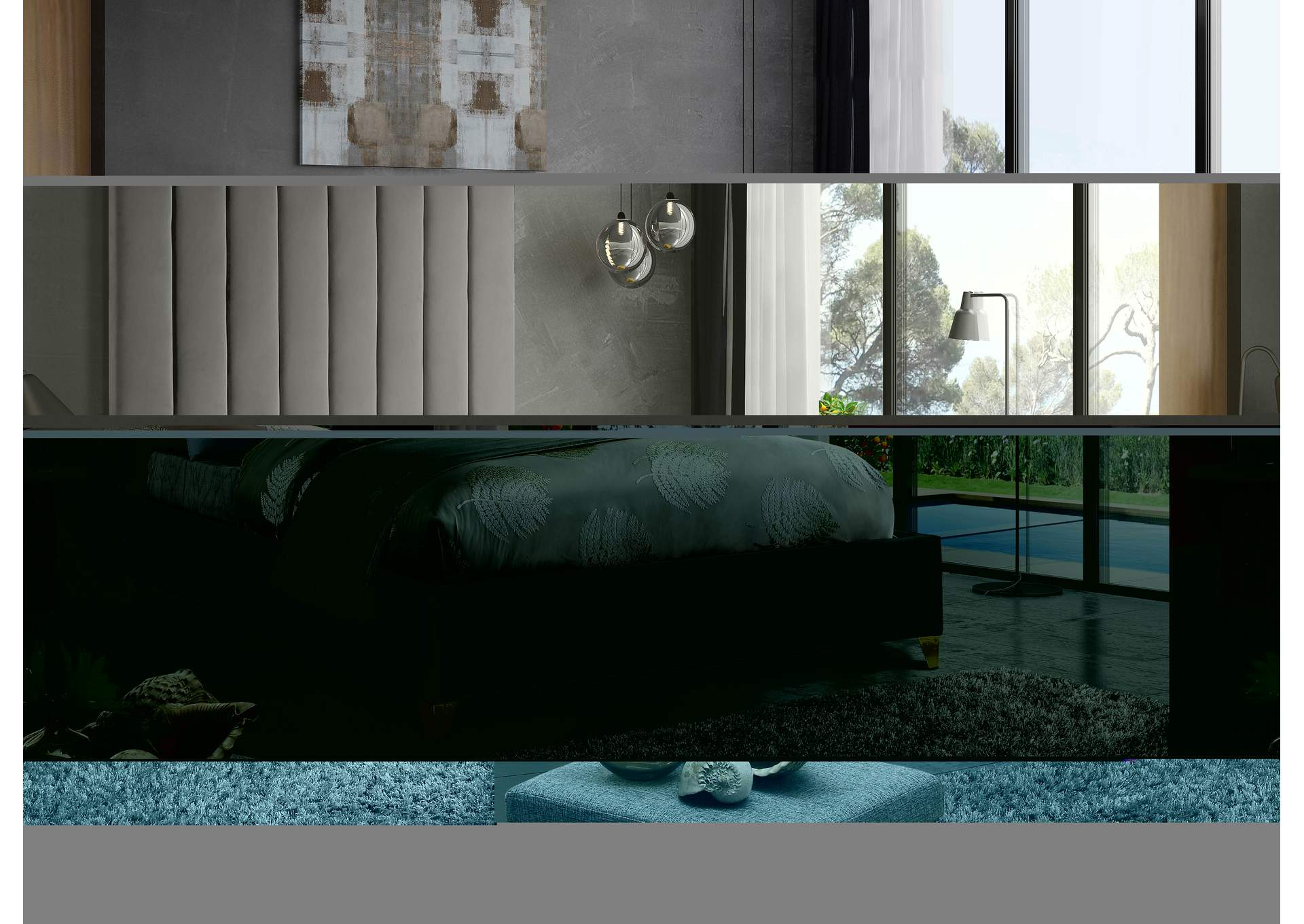 Via Grey Velvet Queen Bed,Meridian Furniture