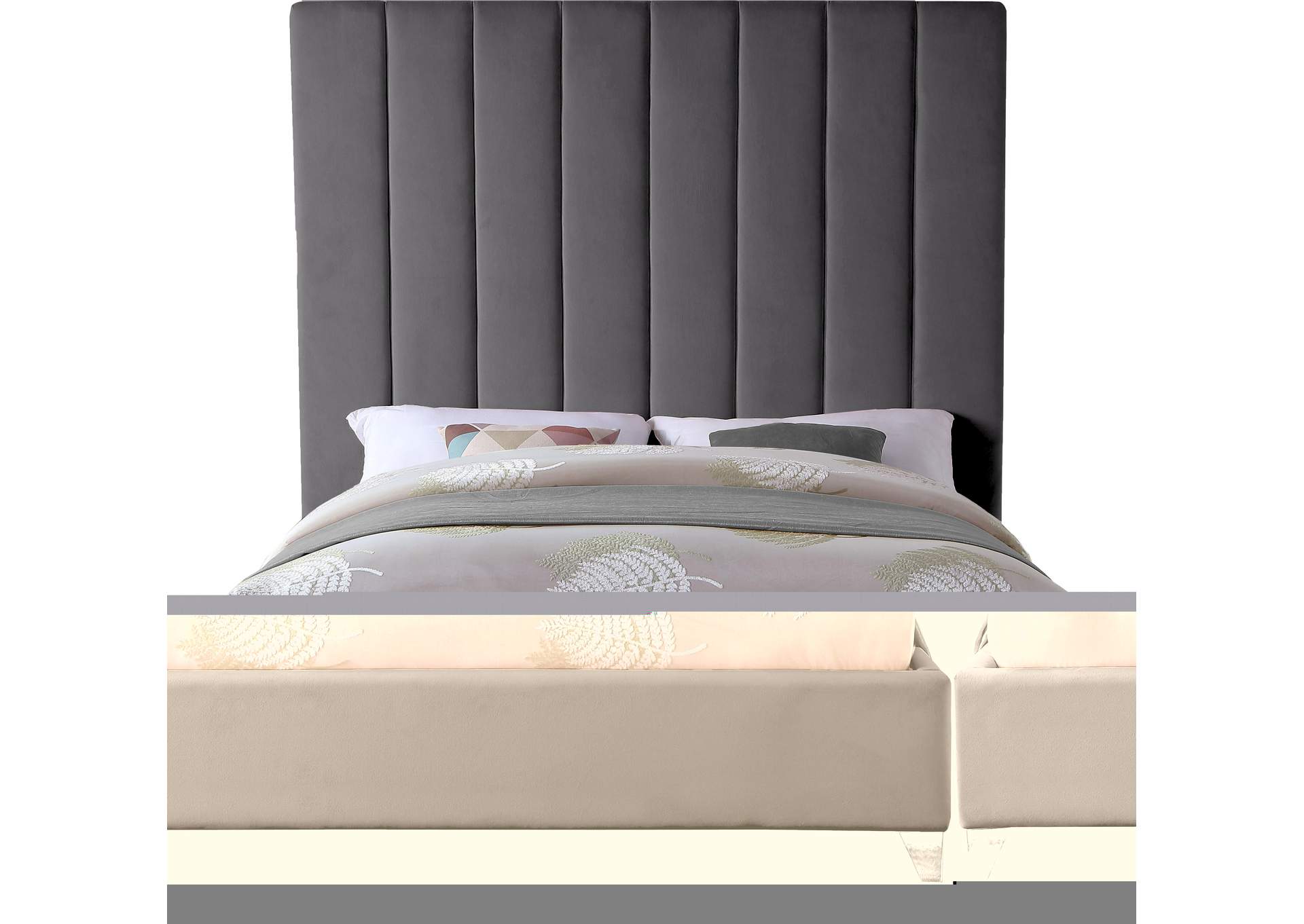 Via Grey Velvet Queen Bed,Meridian Furniture