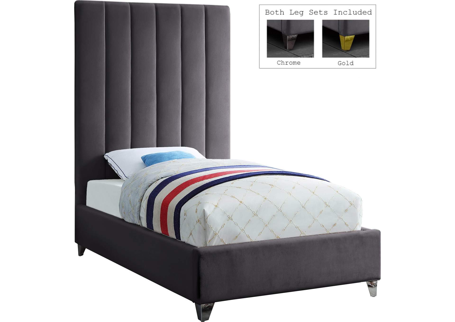 Via Grey Velvet Twin Bed,Meridian Furniture