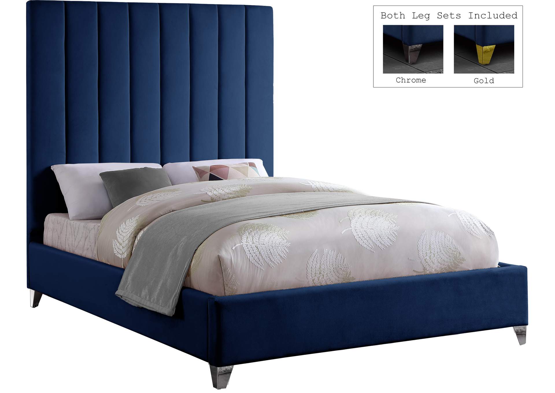 Via Navy Velvet Full Bed,Meridian Furniture