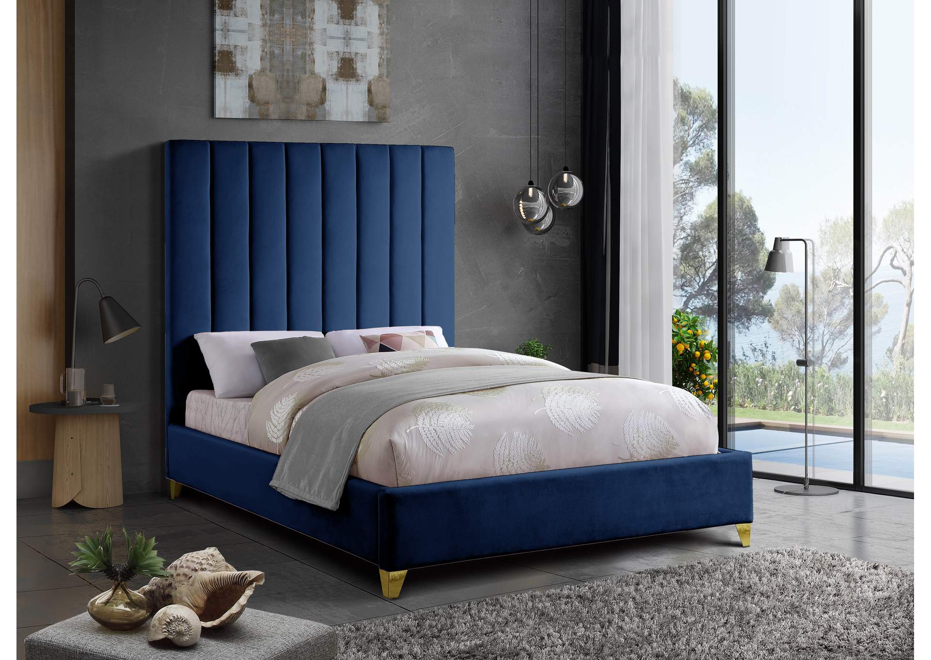 Via Navy Velvet Full Bed,Meridian Furniture