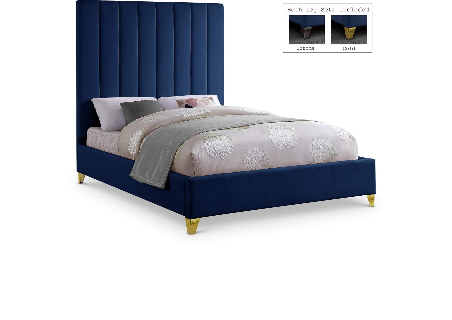 Via Navy Velvet King Bed,Meridian Furniture