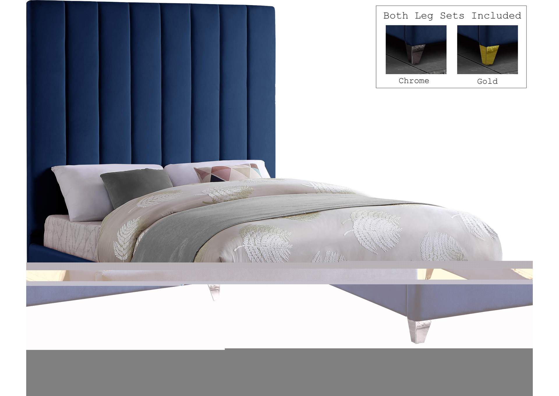 Via Navy Velvet King Bed,Meridian Furniture