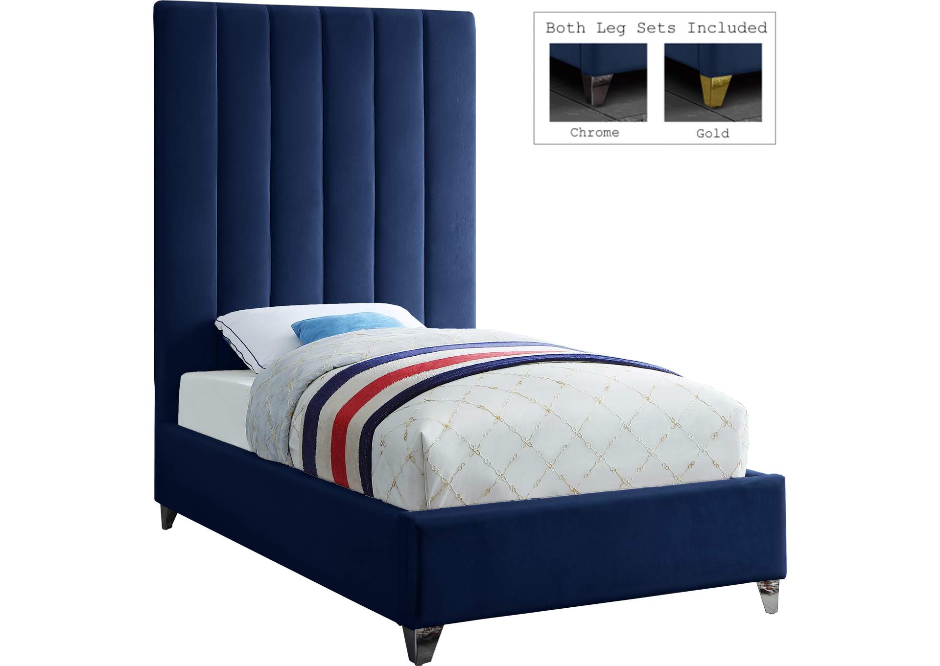 Via Navy Velvet Twin Bed,Meridian Furniture