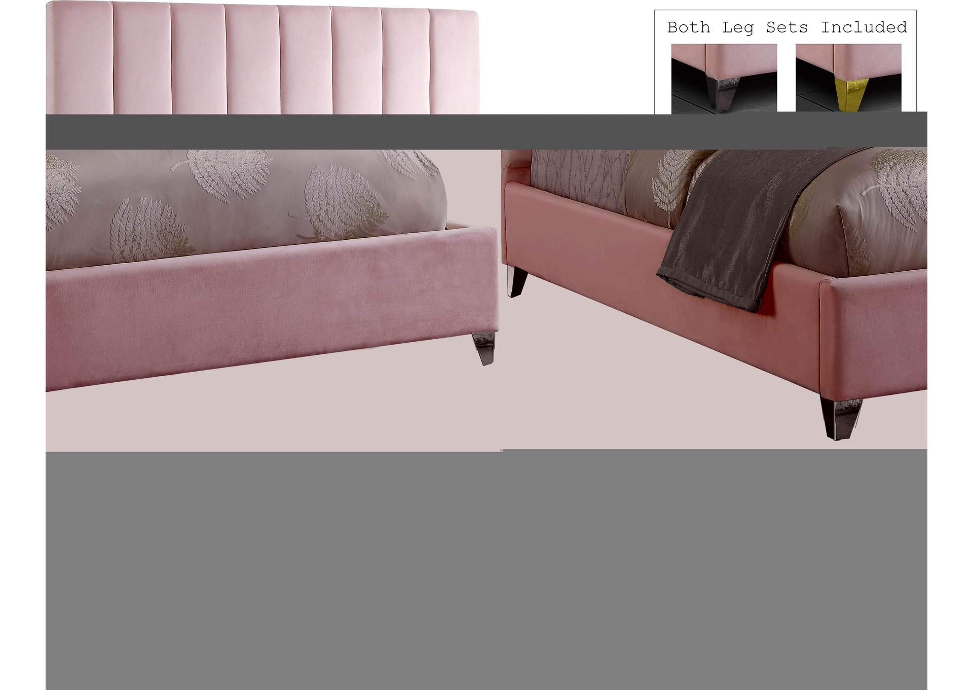 Via Pink Velvet King Bed,Meridian Furniture