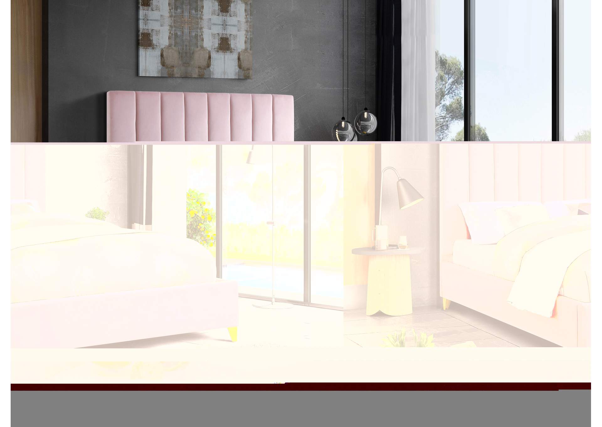 Via Pink Velvet Queen Bed,Meridian Furniture