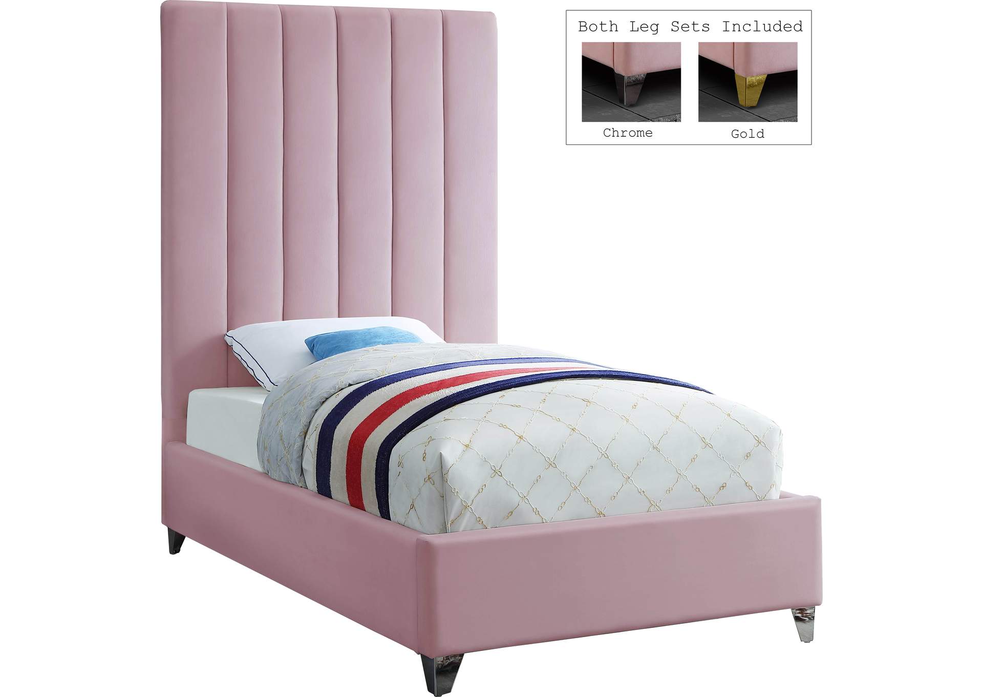 Via Pink Velvet Twin Bed,Meridian Furniture