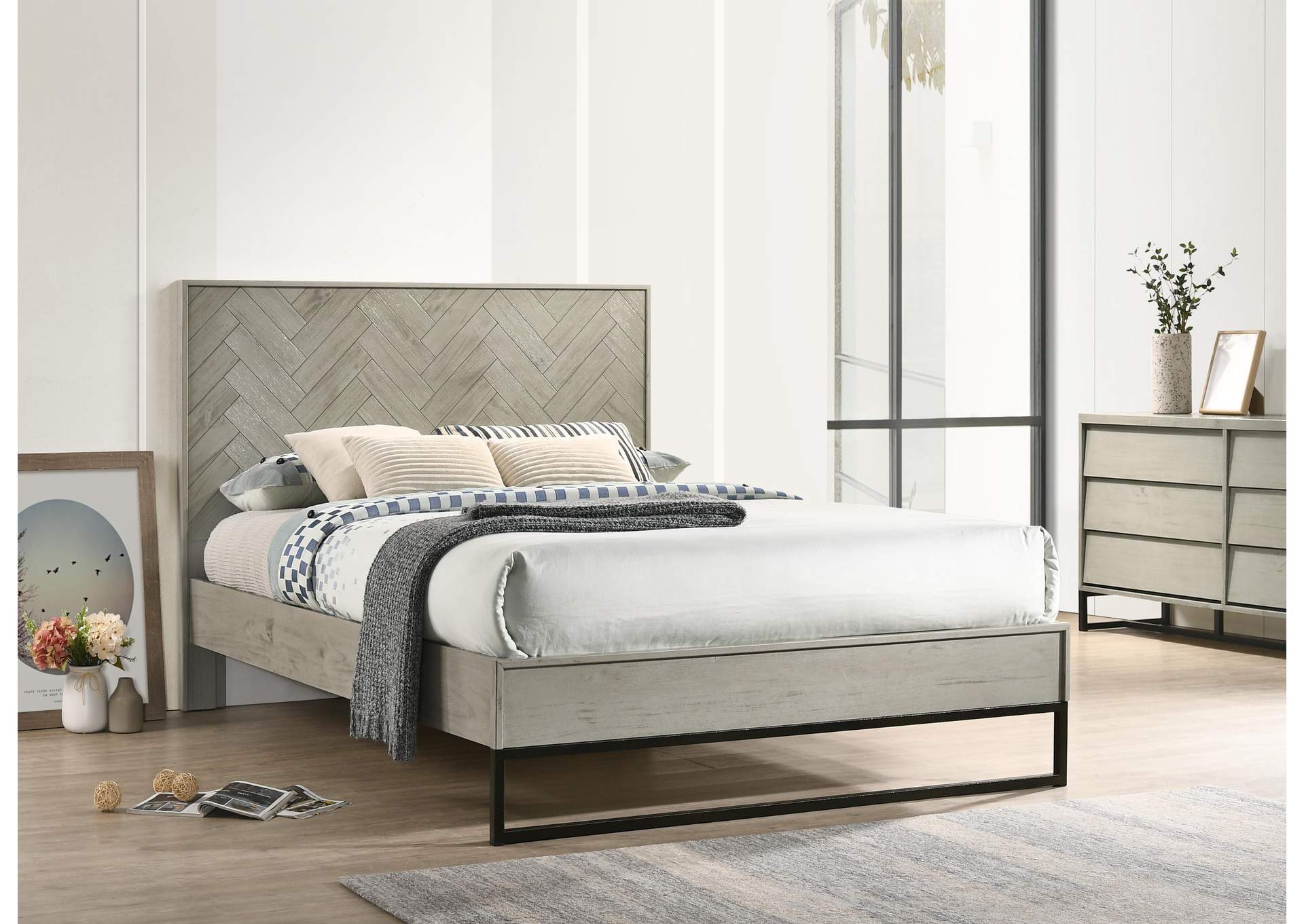 Weston Grey Stone King Bed (3 Boxes),Meridian Furniture