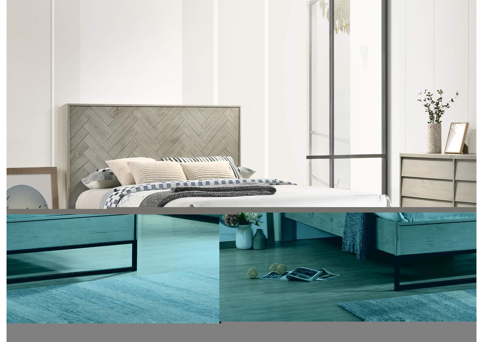 Weston Grey Stone Queen Bed (3 Boxes),Meridian Furniture