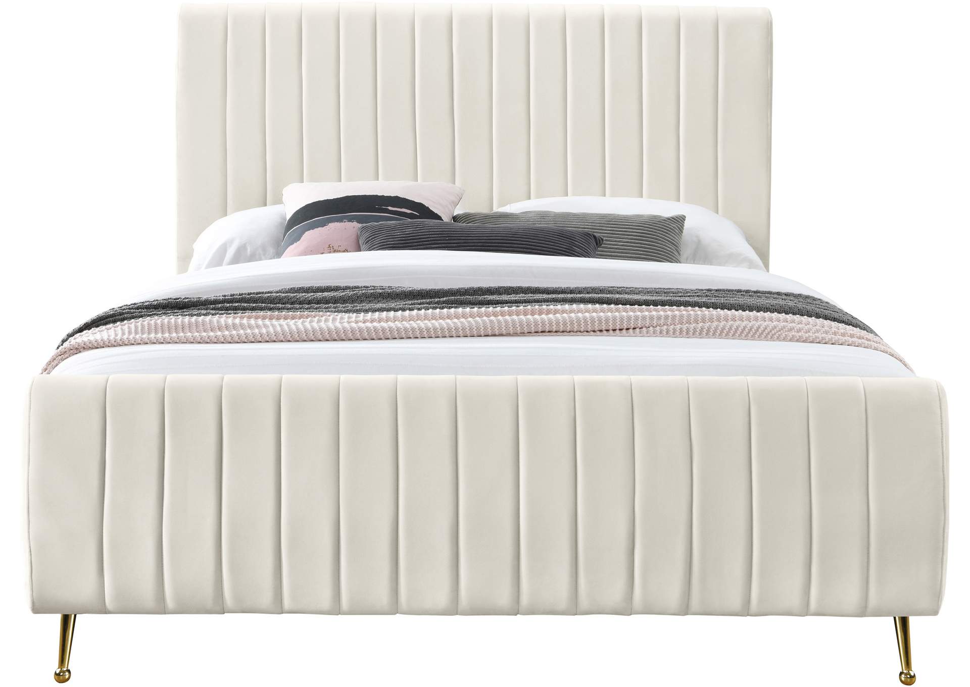 Zara Cream Velvet Full Bed (3 Boxes),Meridian Furniture