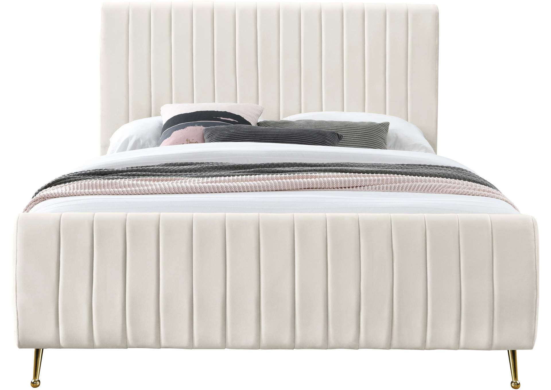 Zara Cream Velvet King Bed (3 Boxes),Meridian Furniture