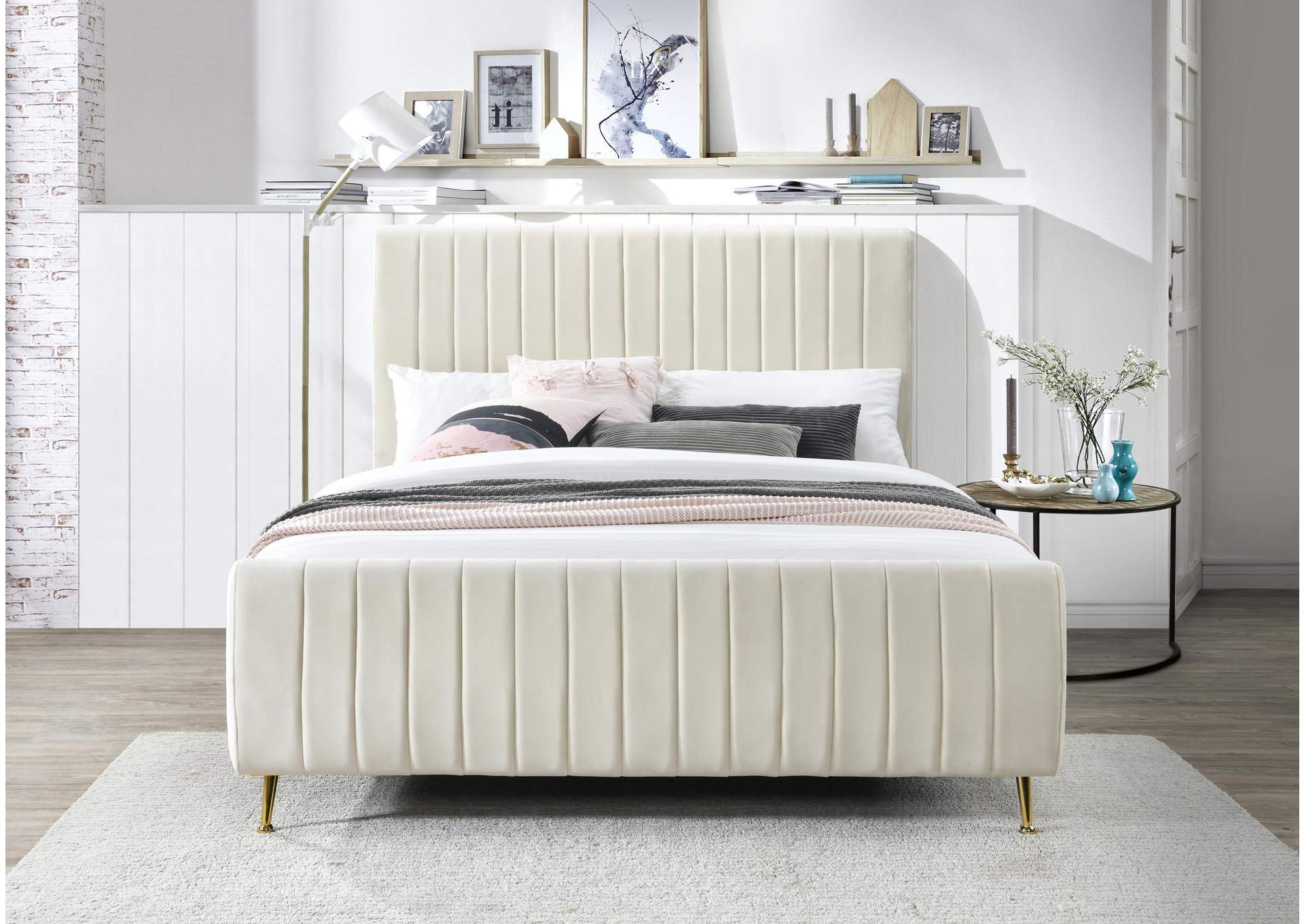 Zara Cream Velvet King Bed (3 Boxes),Meridian Furniture