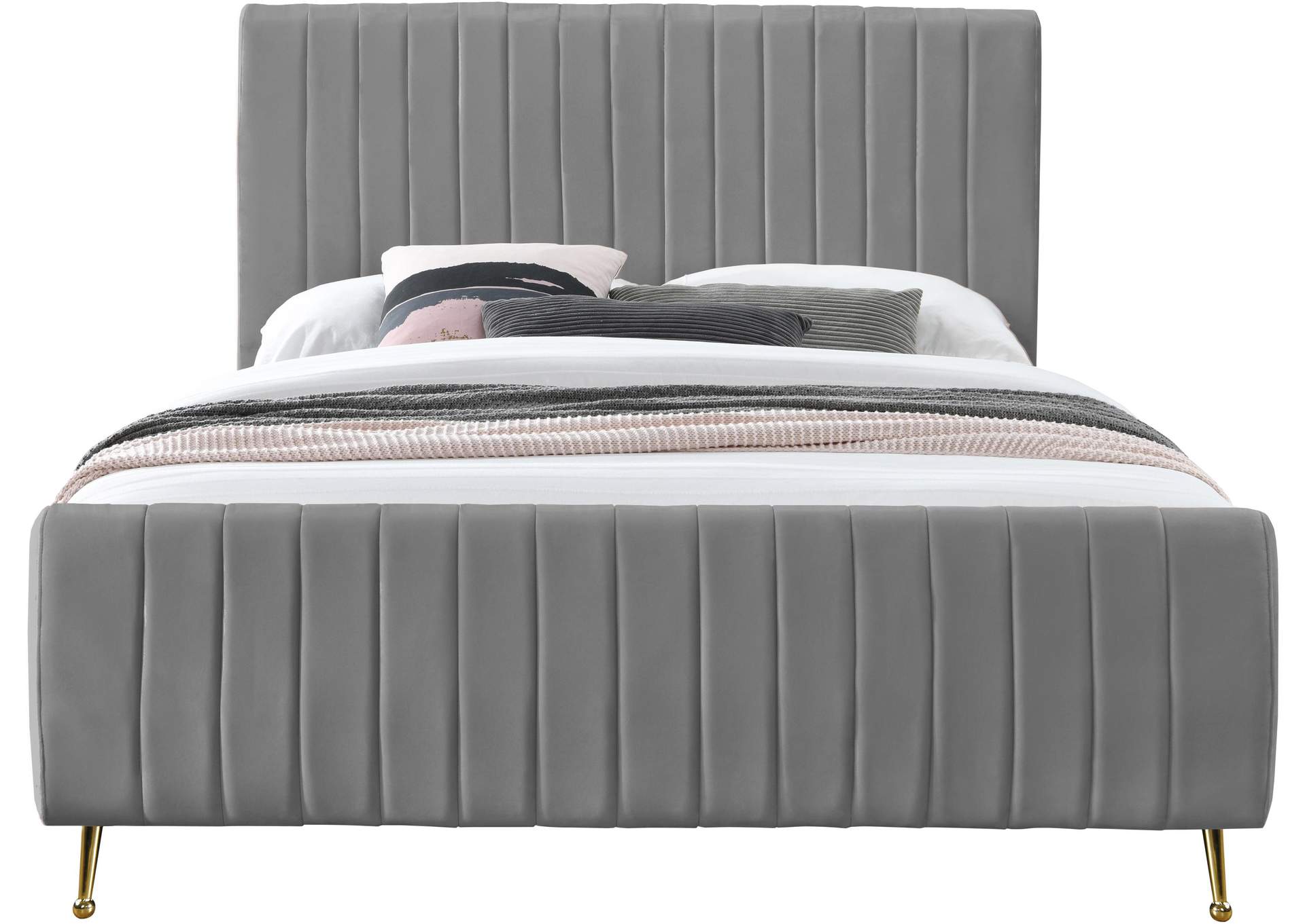 Zara Grey Velvet King Bed (3 Boxes),Meridian Furniture