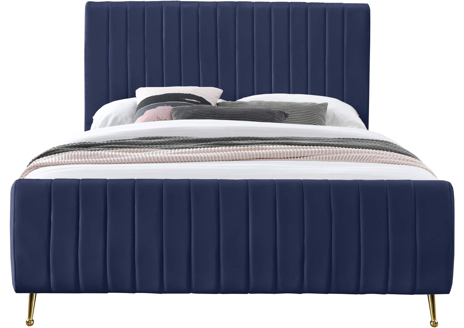 Zara Navy Velvet Full Bed (3 Boxes),Meridian Furniture