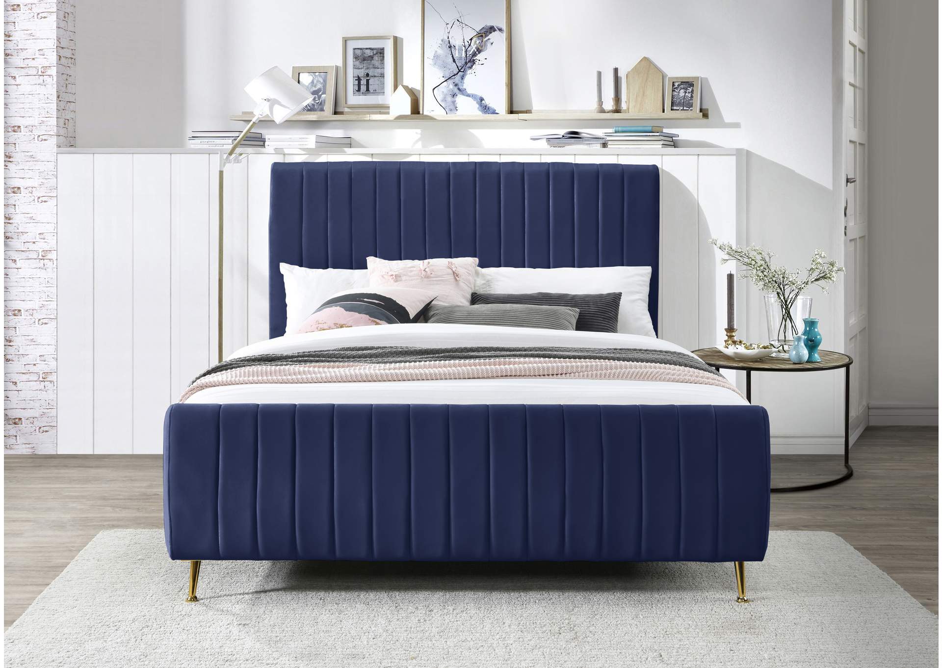 Zara Navy Velvet Full Bed (3 Boxes),Meridian Furniture