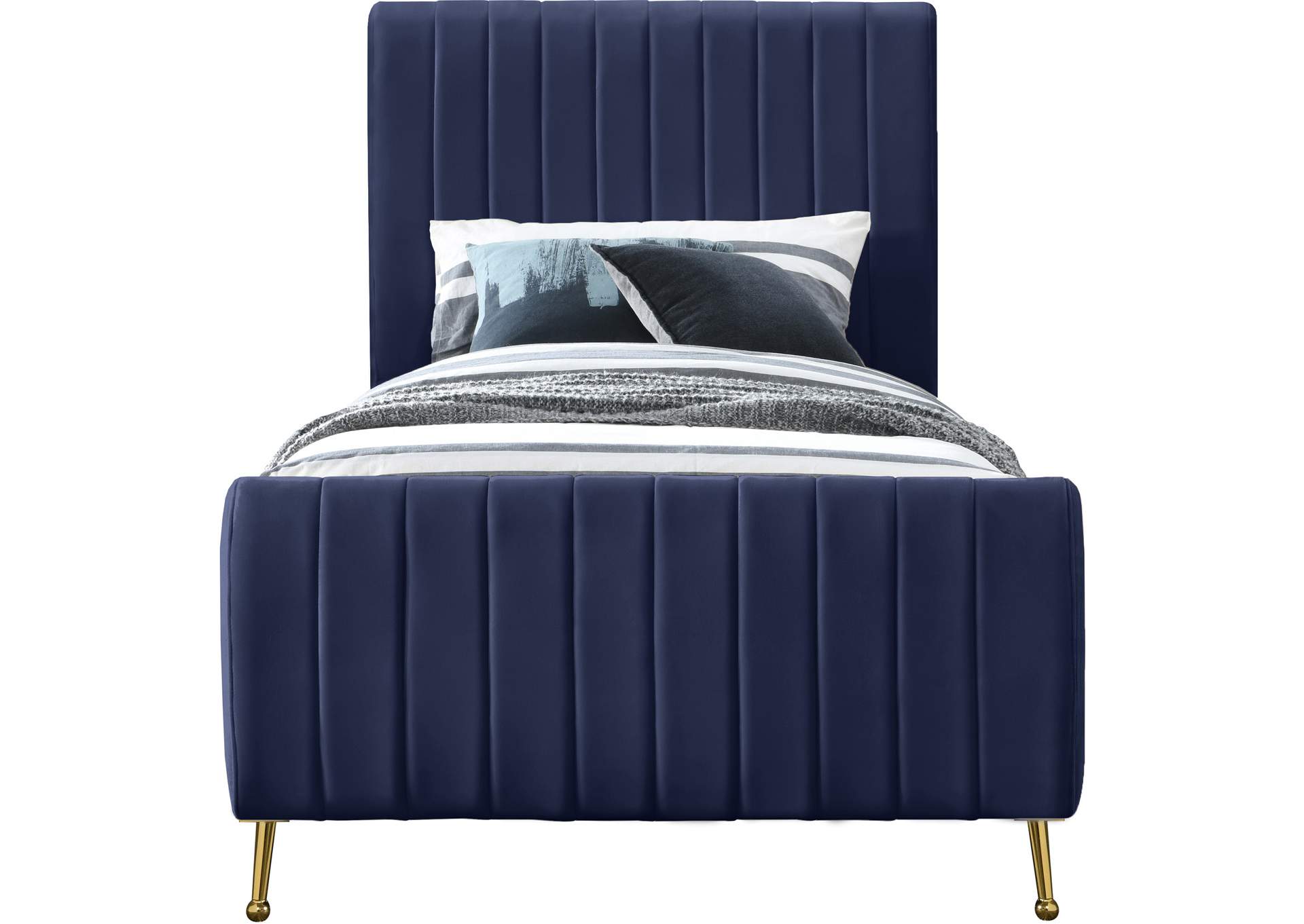 Zara Navy Velvet Twin Bed (3 Boxes),Meridian Furniture