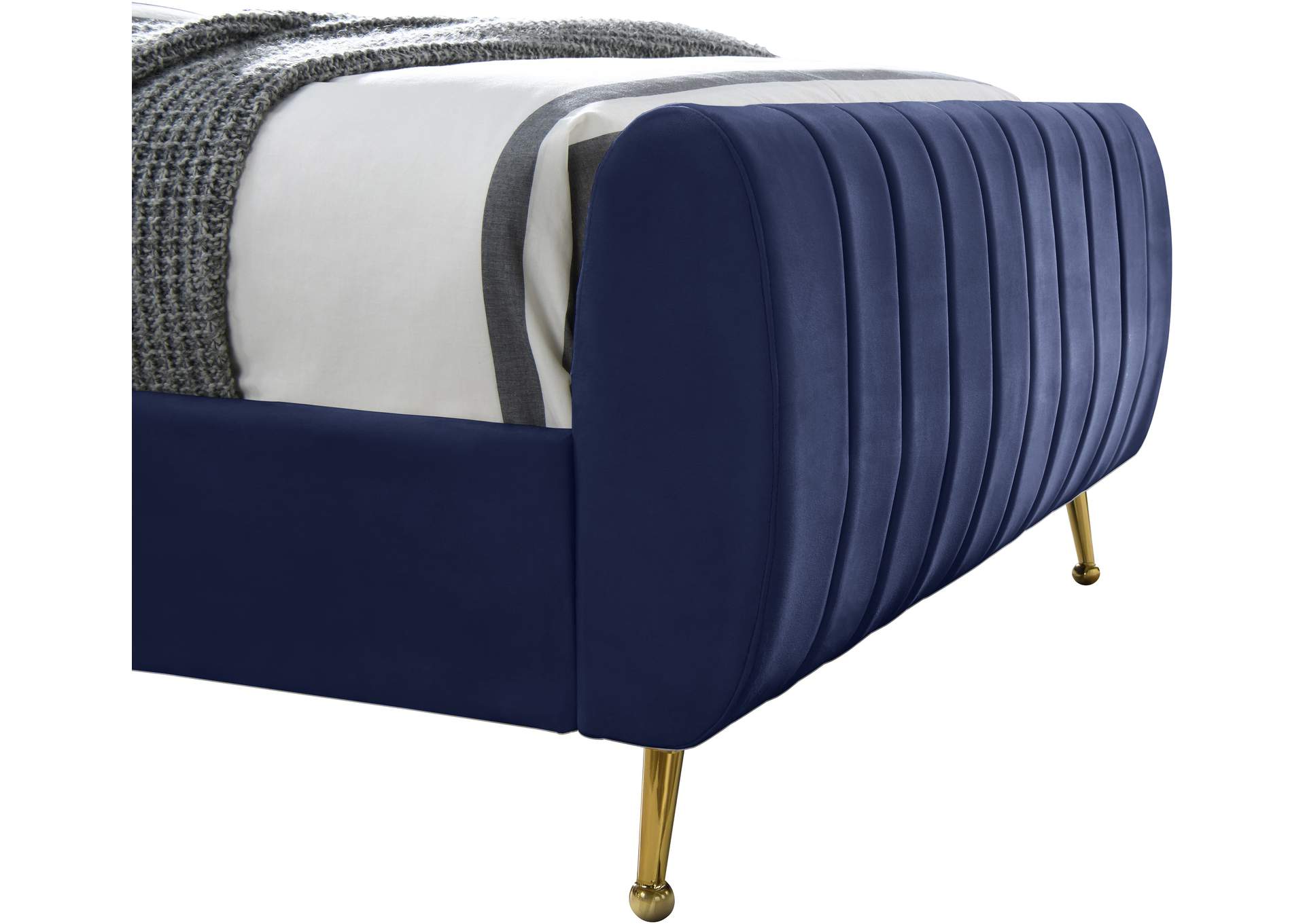 Zara Navy Velvet Twin Bed (3 Boxes),Meridian Furniture