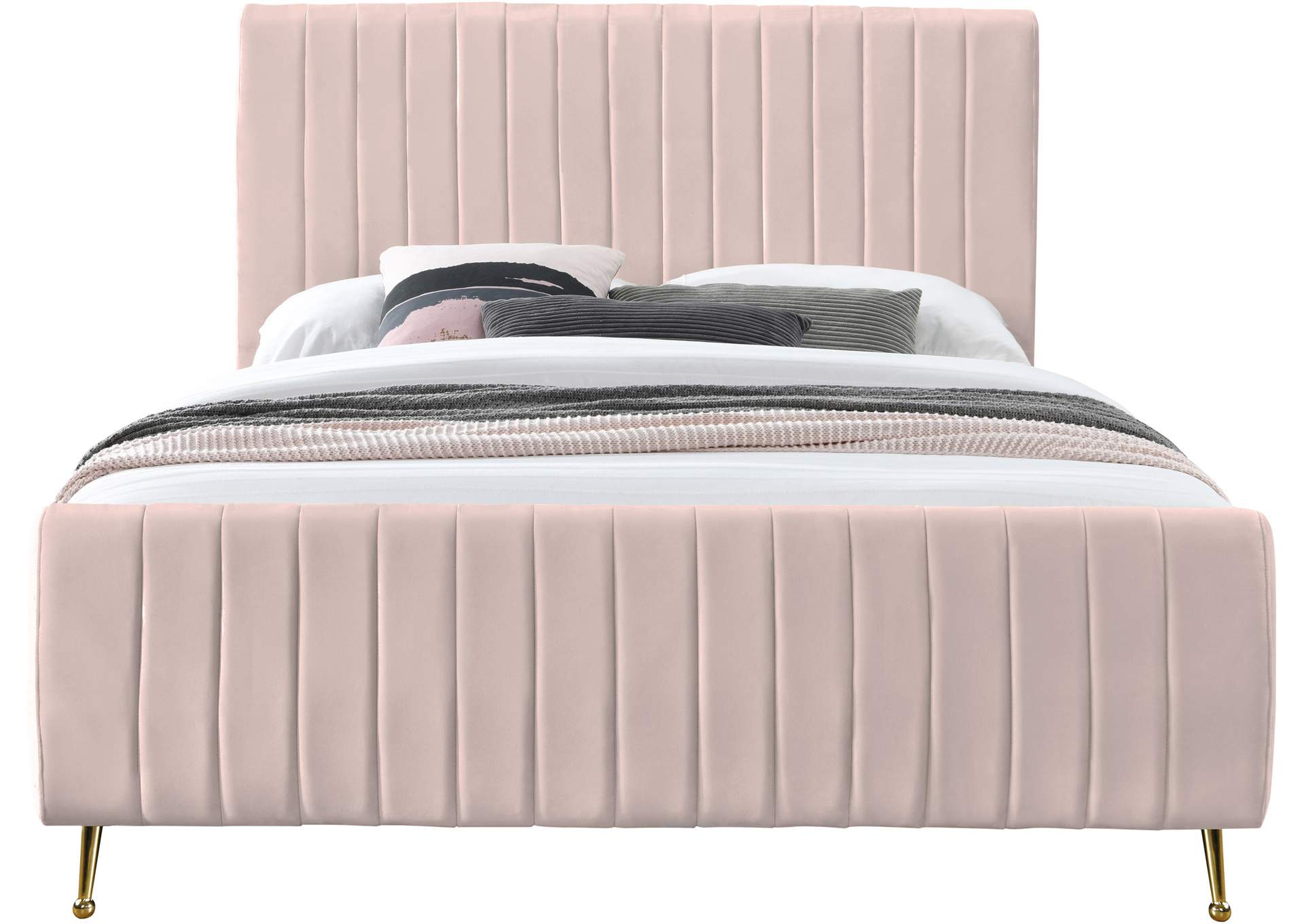 Zara Pink Velvet Full Bed (3 Boxes),Meridian Furniture