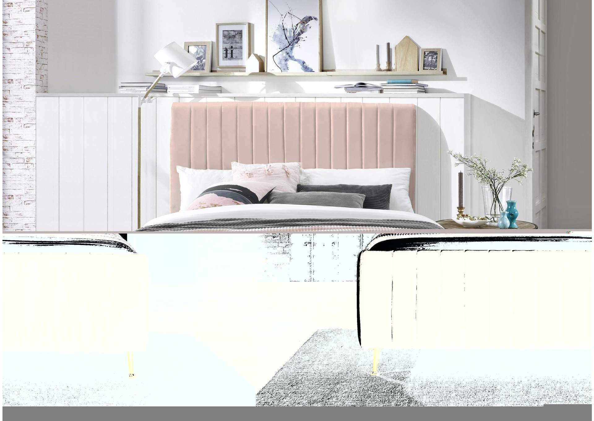 Zara Pink Velvet King Bed (3 Boxes),Meridian Furniture