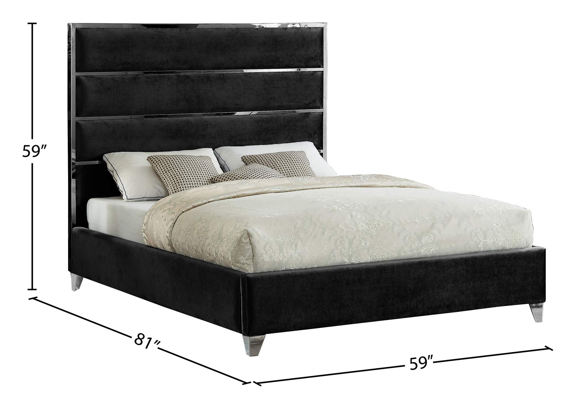 Zuma Black Velvet Full Bed,Meridian Furniture