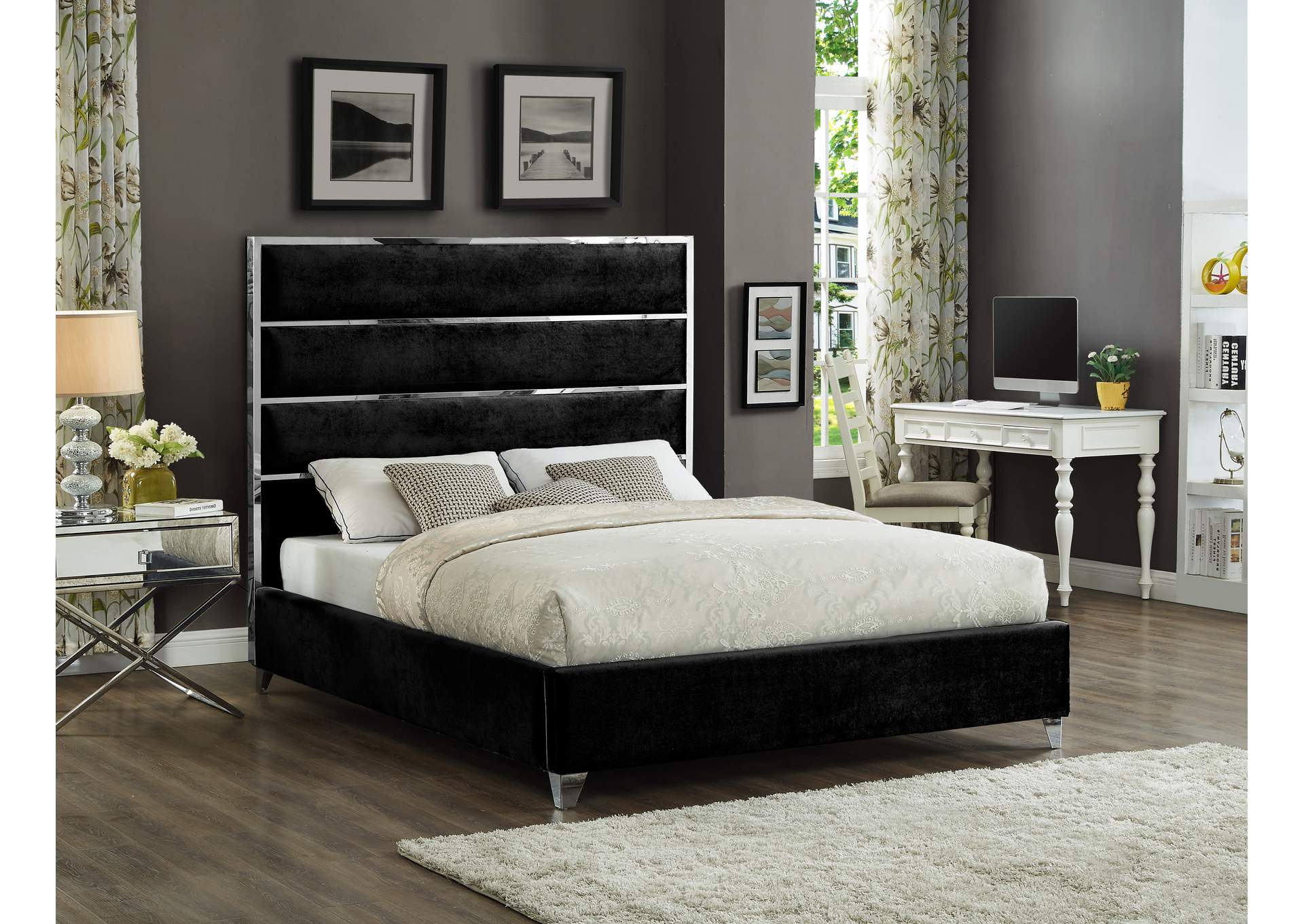 Zuma Black Velvet Full Bed,Meridian Furniture