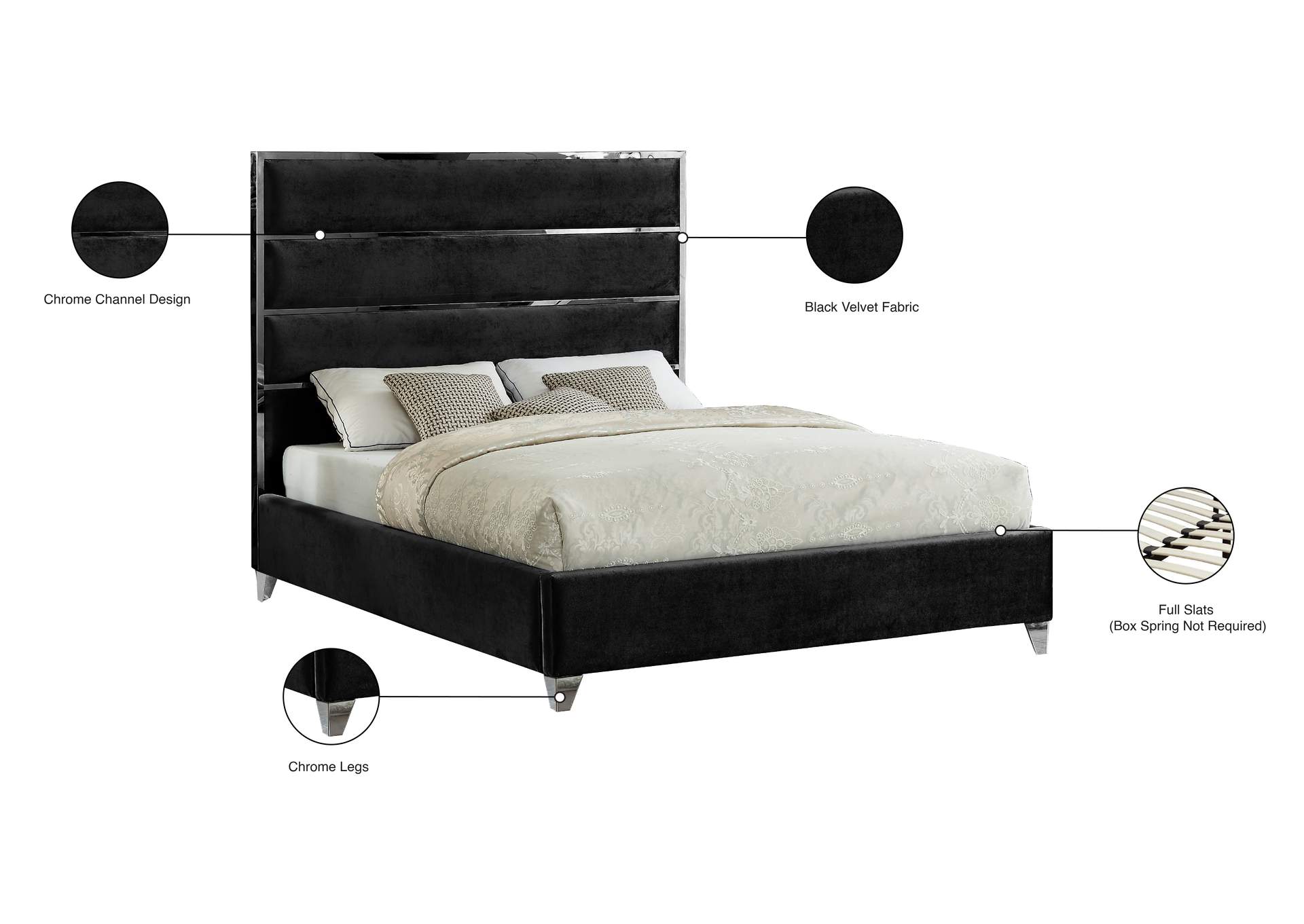 Zuma Black Velvet Full Bed,Meridian Furniture