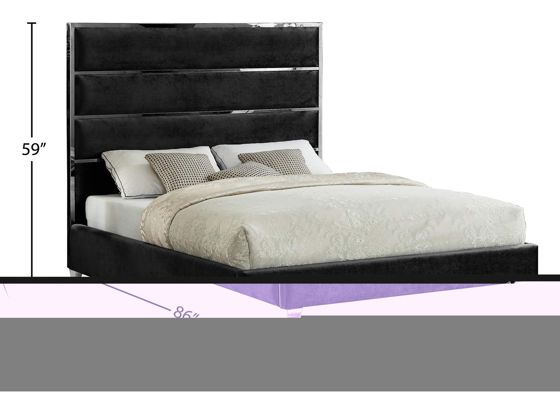 Zuma Black Velvet King Bed,Meridian Furniture