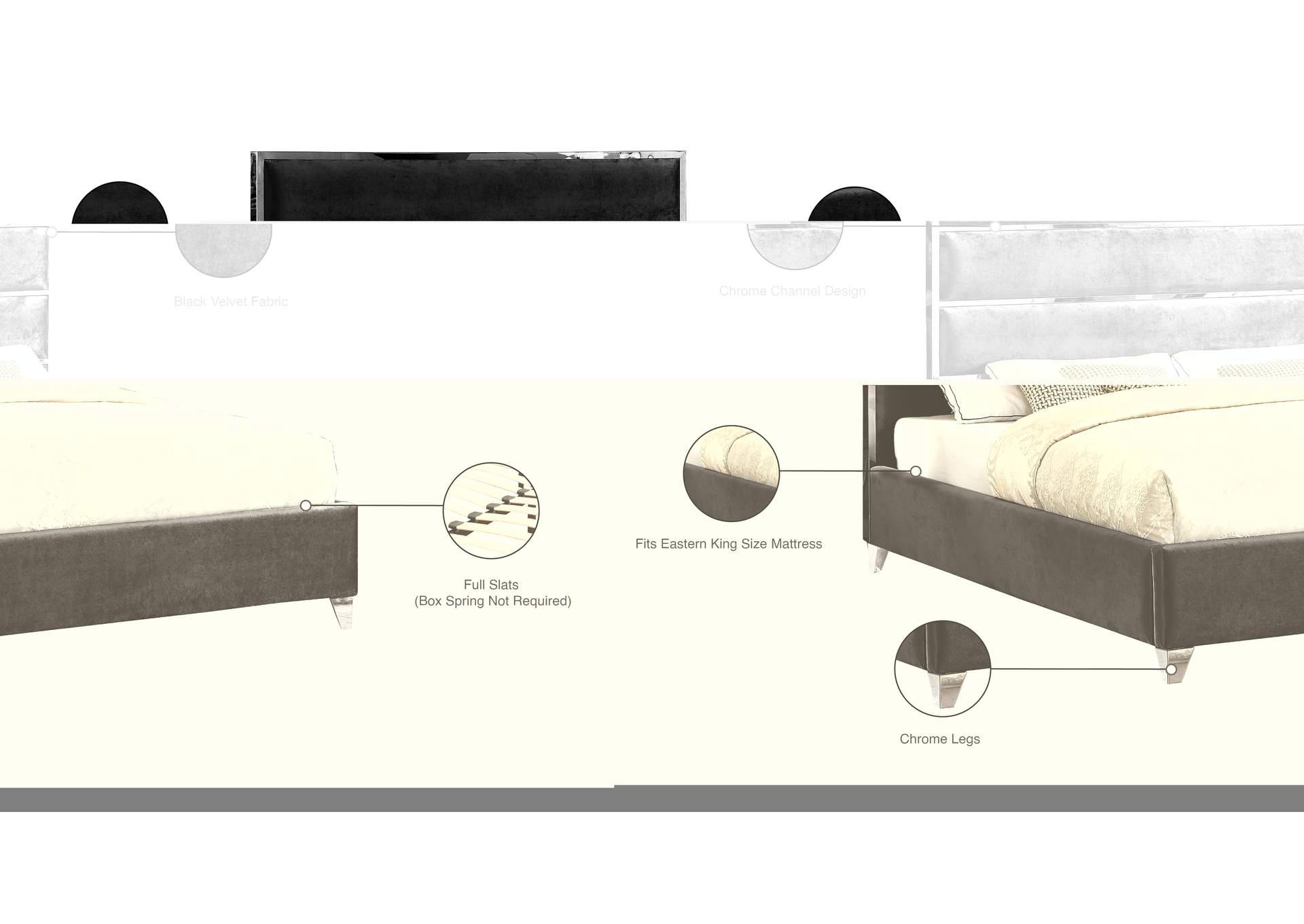 Zuma Black Velvet King Bed,Meridian Furniture