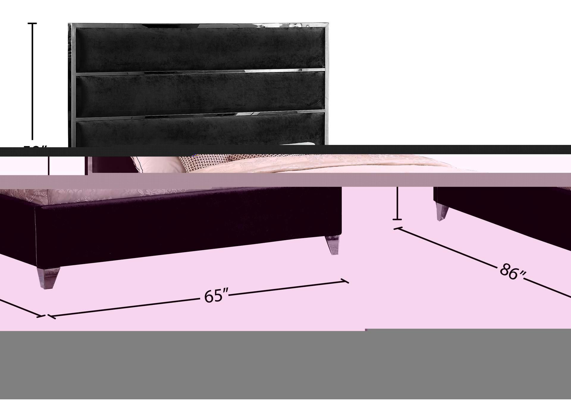 Zuma Black Velvet Queen Bed,Meridian Furniture