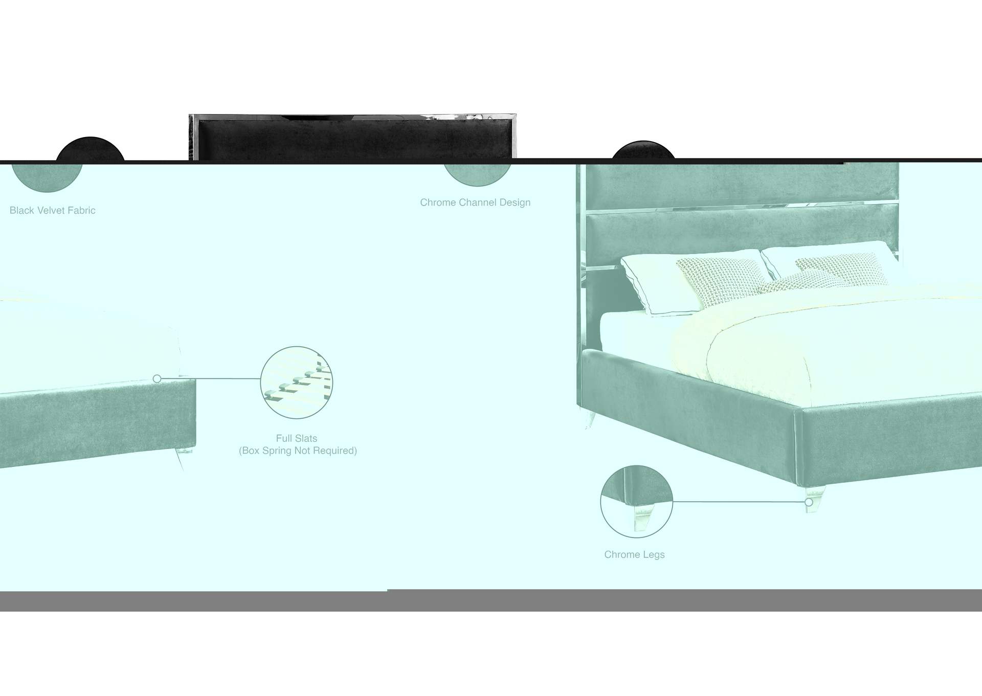Zuma Black Velvet Queen Bed,Meridian Furniture