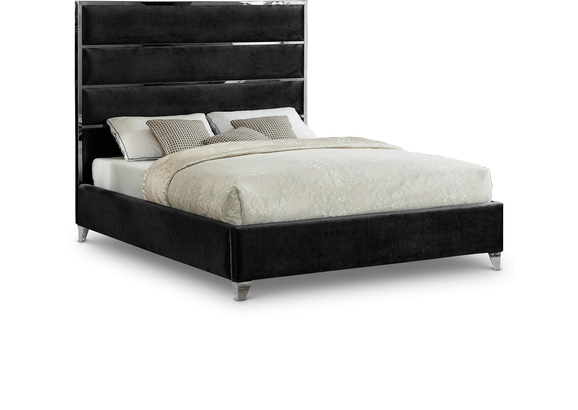 Zuma Black Velvet Queen Bed,Meridian Furniture