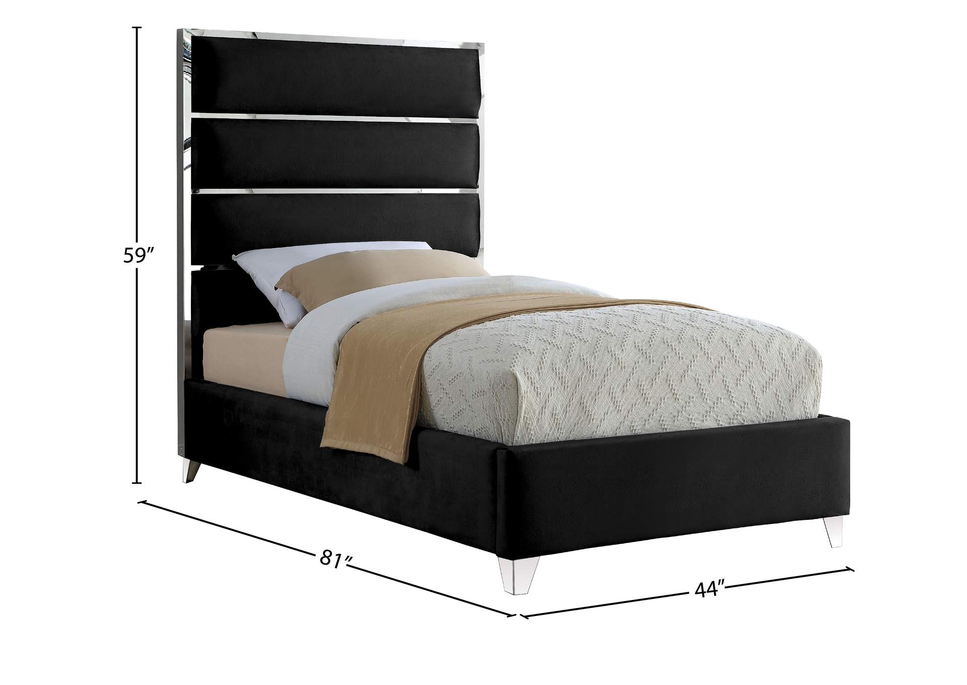 Zuma Black Velvet Twin Bed,Meridian Furniture