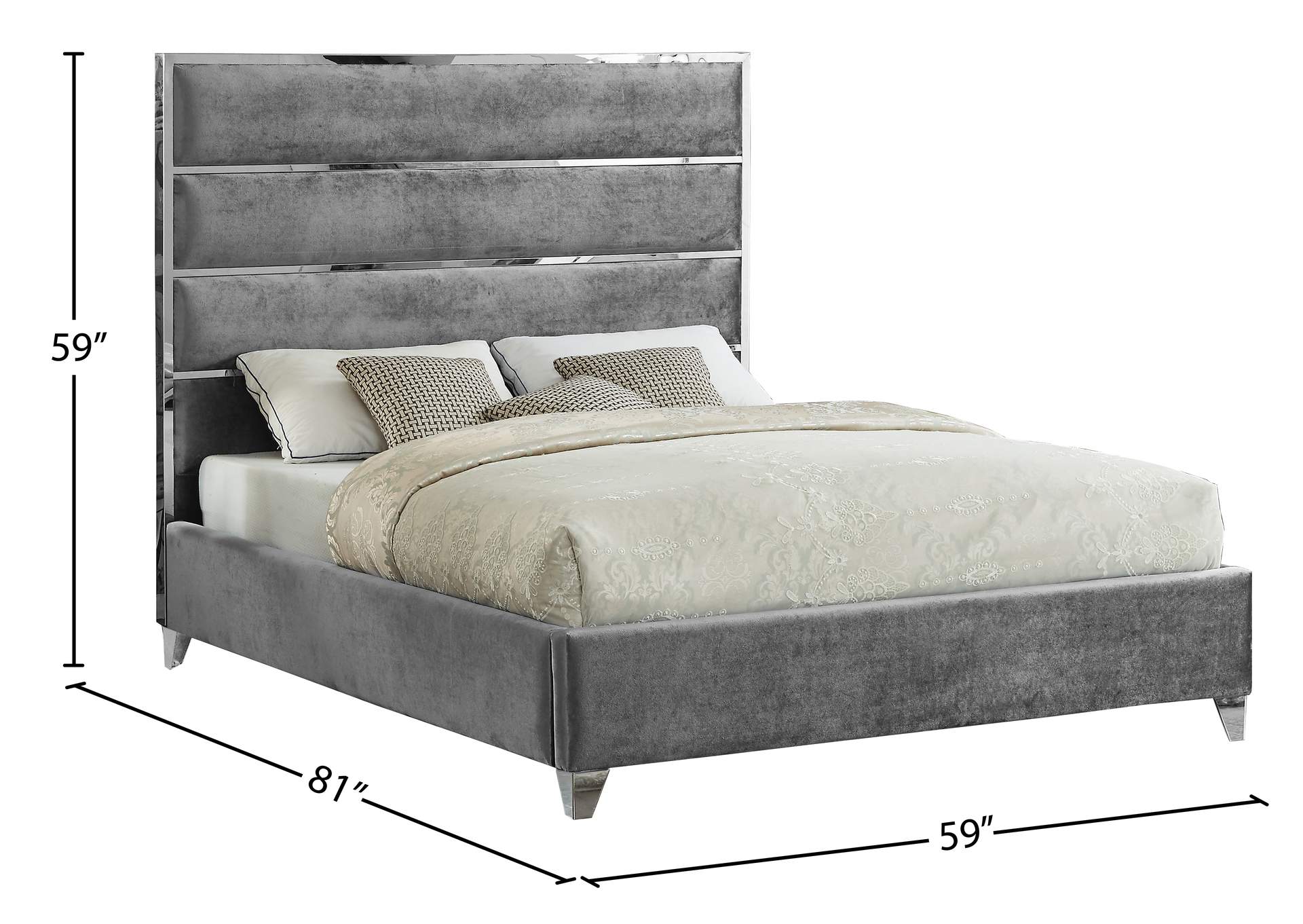 Zuma Grey Velvet Full Bed,Meridian Furniture