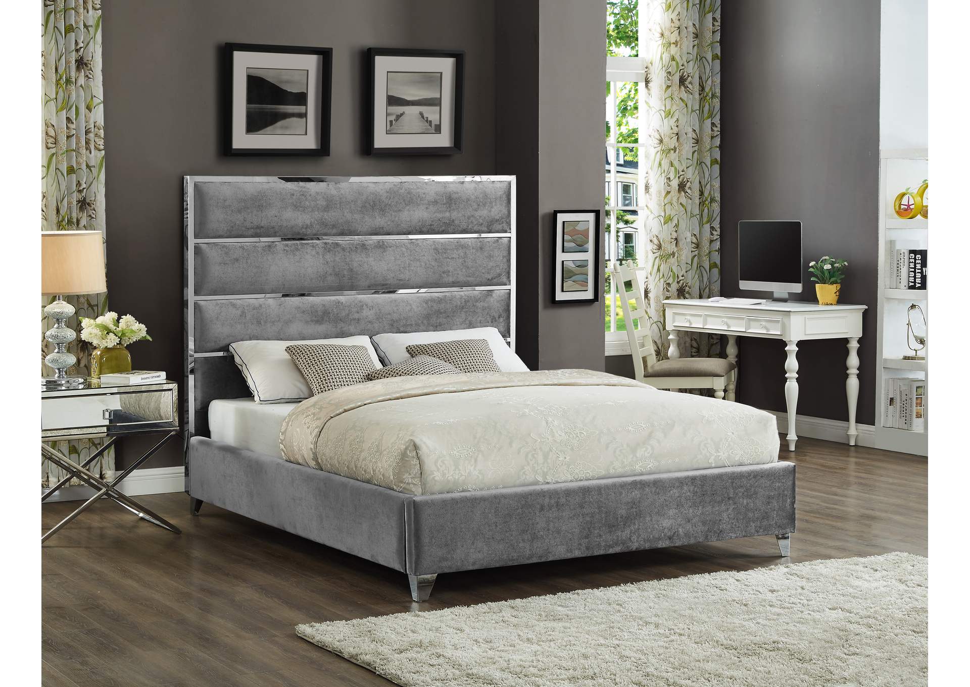 Zuma Grey Velvet Full Bed,Meridian Furniture