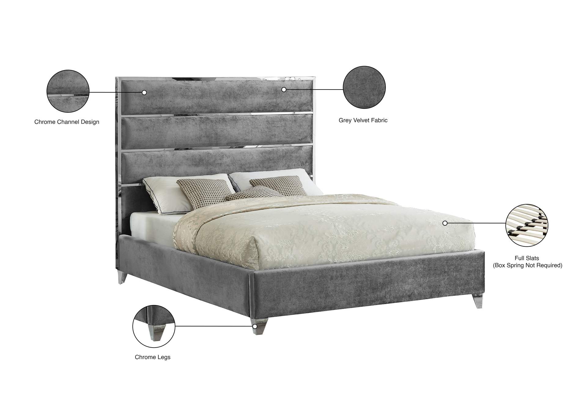 Zuma Grey Velvet Full Bed,Meridian Furniture