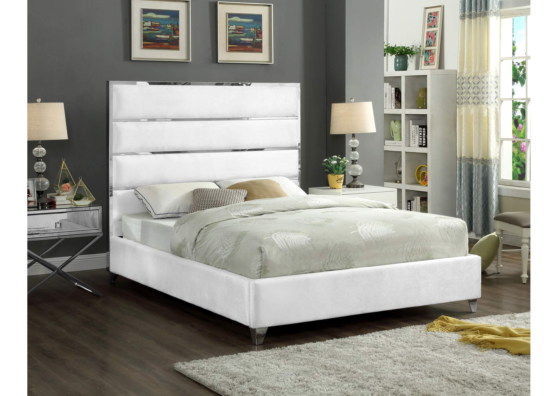 Zuma White Velvet Full Bed,Meridian Furniture