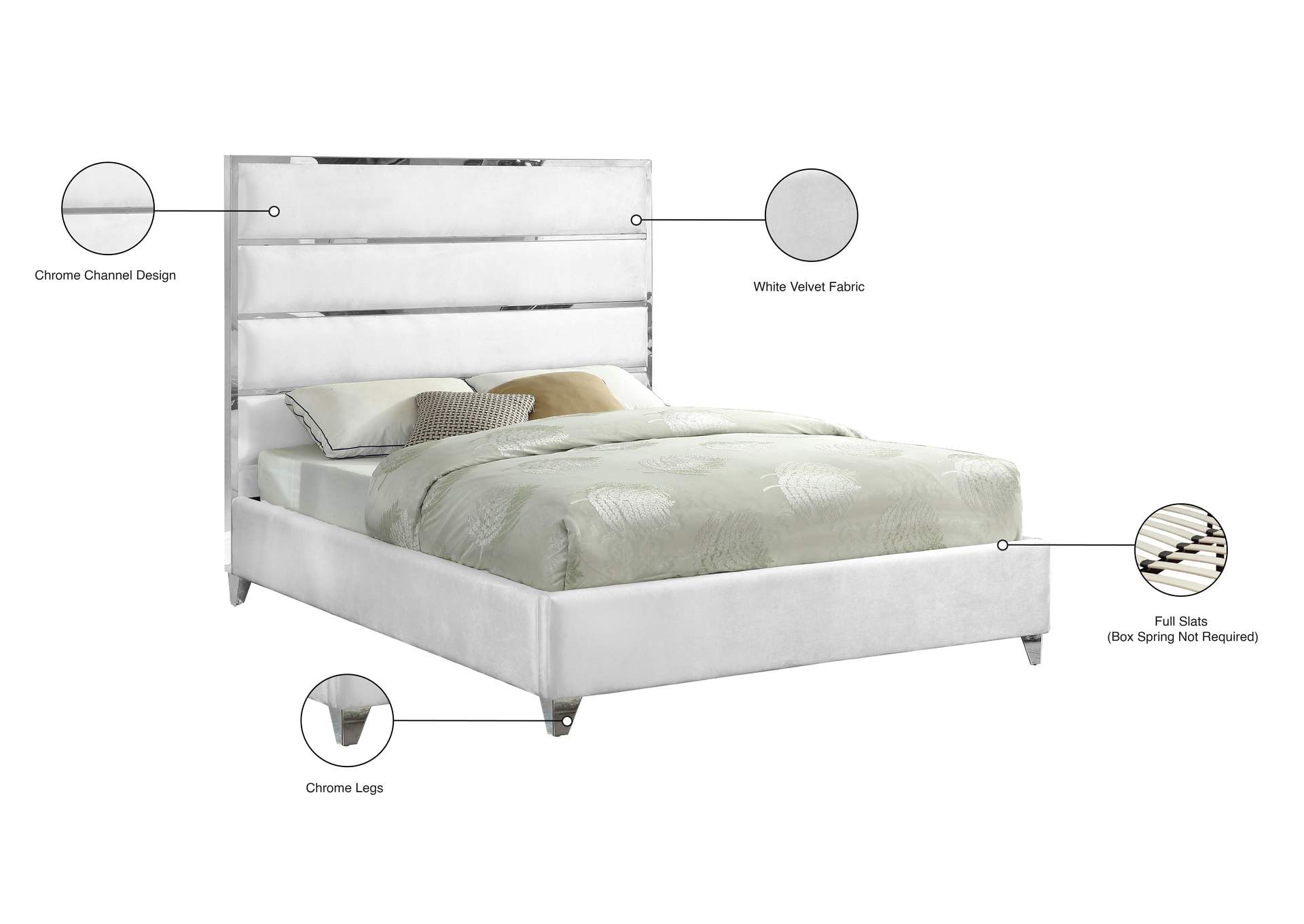 Zuma White Velvet Full Bed,Meridian Furniture