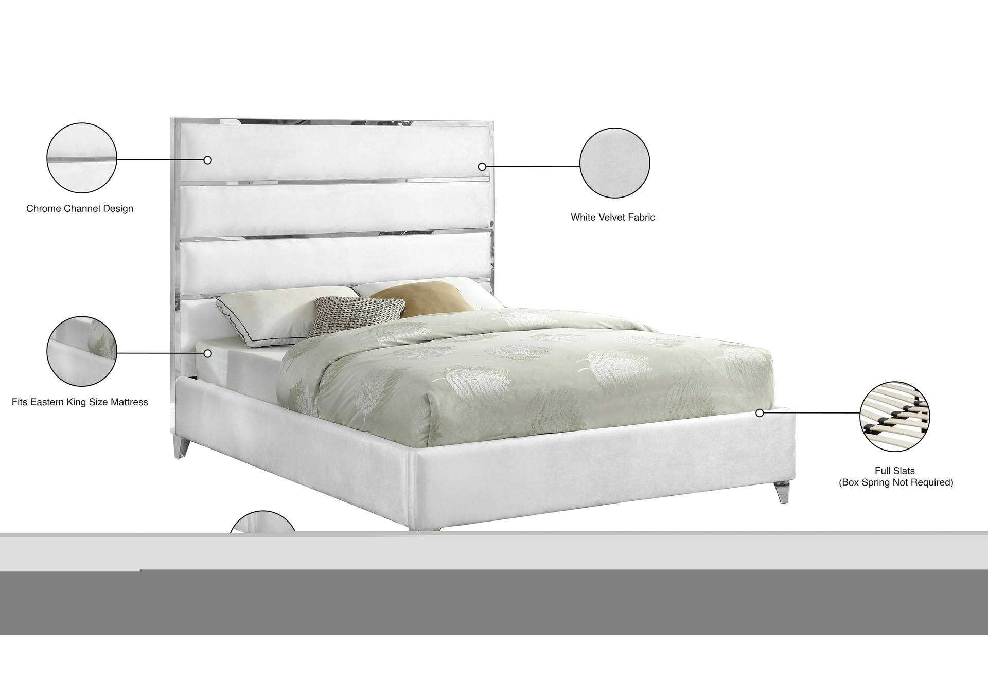 Zuma White Velvet King Bed,Meridian Furniture