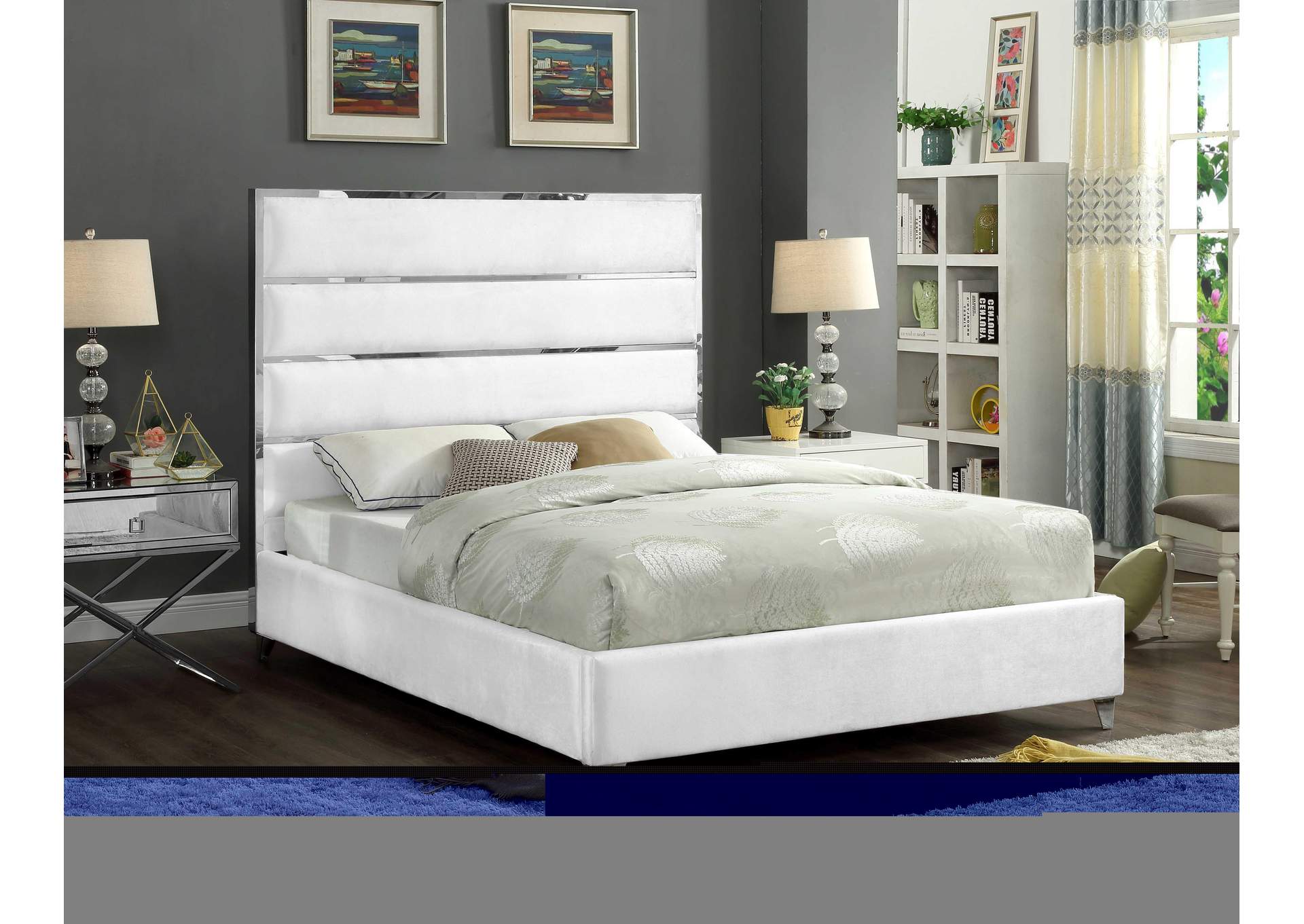 Zuma White Velvet King Bed,Meridian Furniture