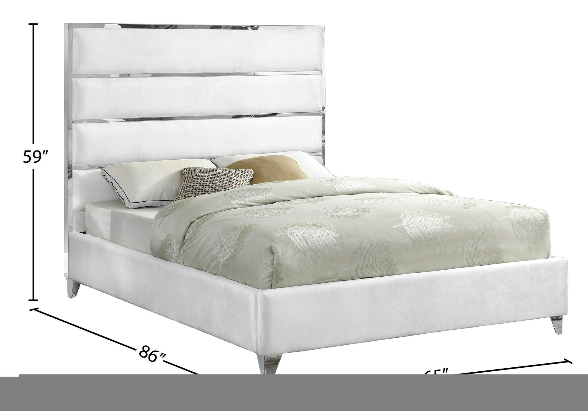 Zuma White Velvet Queen Bed,Meridian Furniture