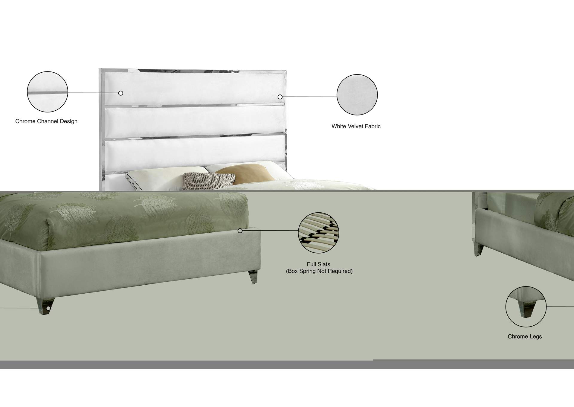 Zuma White Velvet Queen Bed,Meridian Furniture