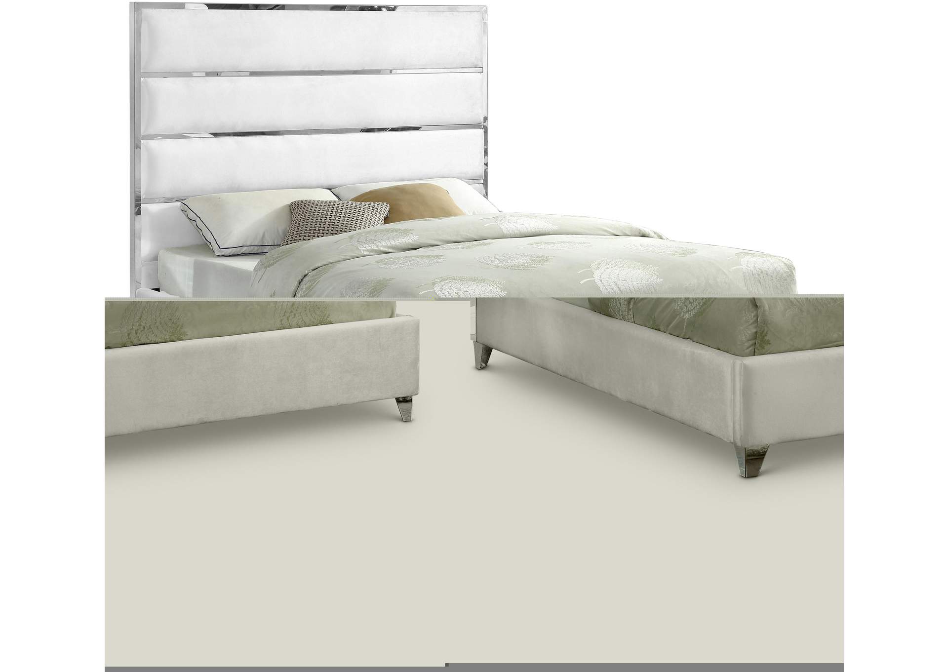 Zuma White Velvet Queen Bed,Meridian Furniture