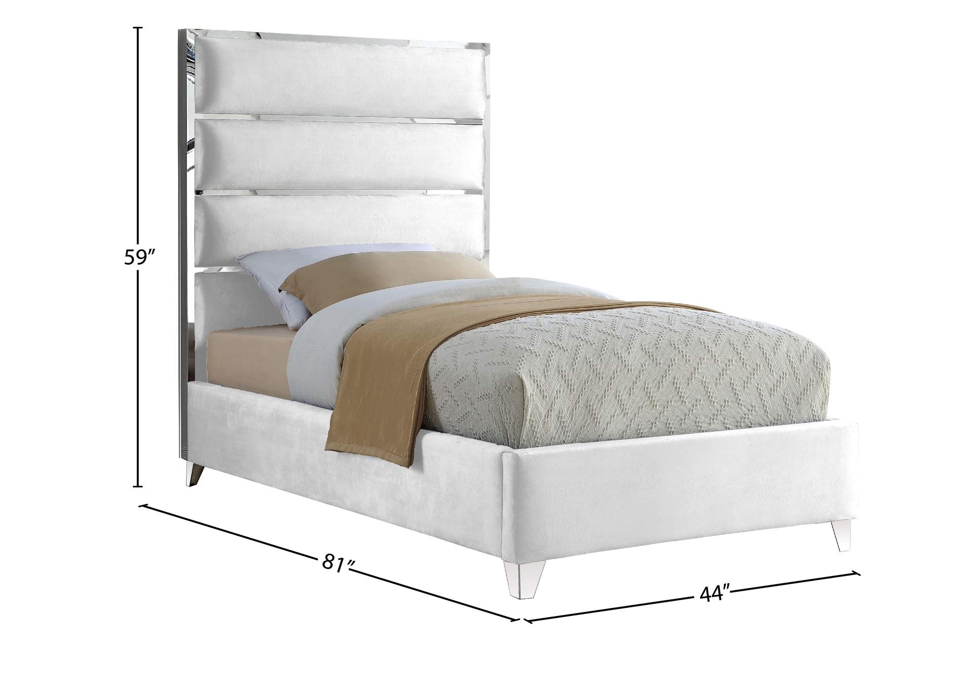 Zuma White Velvet Twin Bed,Meridian Furniture