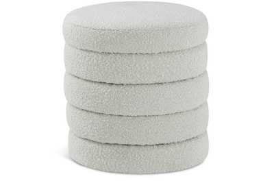 Aphia Cream Boucle Fabric Ottoman - Stool