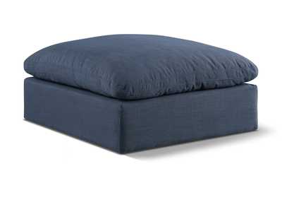 Image for Comfy Navy Linen Textured Fabric Modular Ottoman