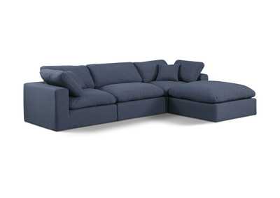 Image for Comfy Navy Linen Textured Fabric Modular Sectional